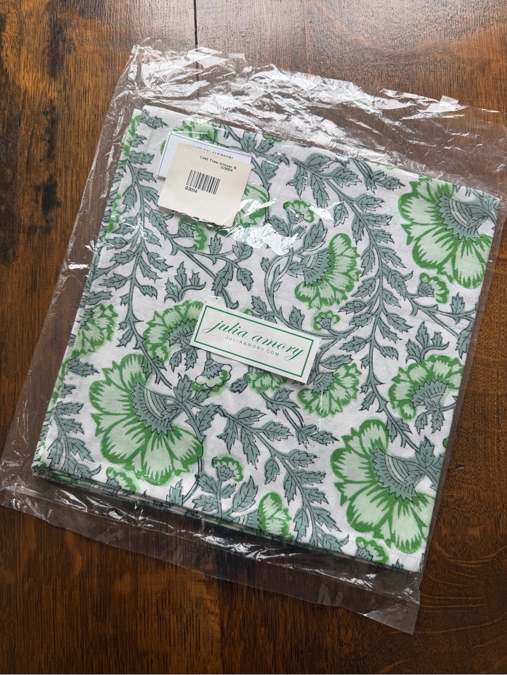 NWT Julia Amory Green Floral Cotton Napkins - Set of 4, Lost Tree Pattern